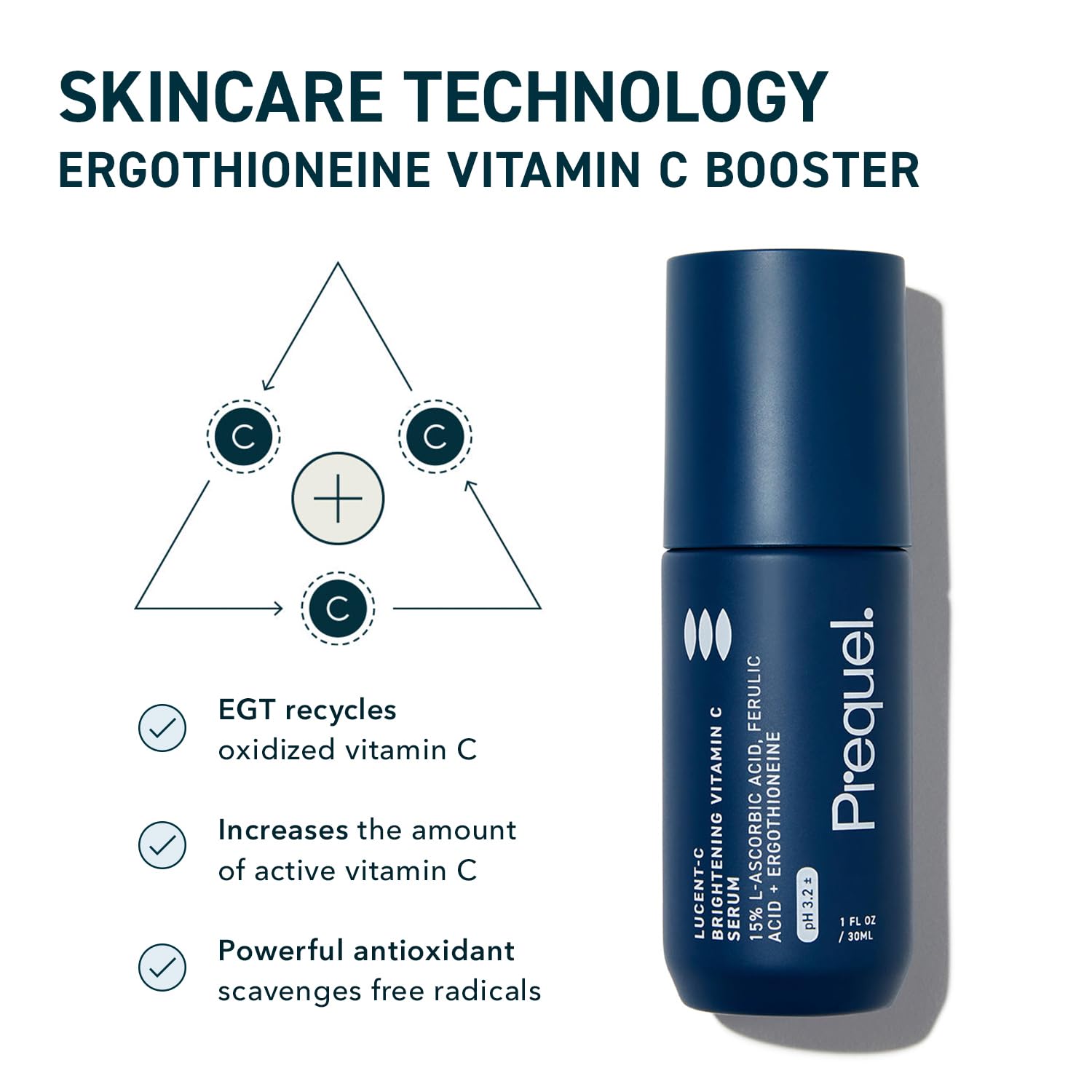 Prequel Skin Lucent-C, Vitamin C Serum for Face. Professional Facial L-Ascorbic Acid, Ferulic Acid Formula with Niacinamide. Clinical Skincare for Luminous Firm Skin. 1oz Pump