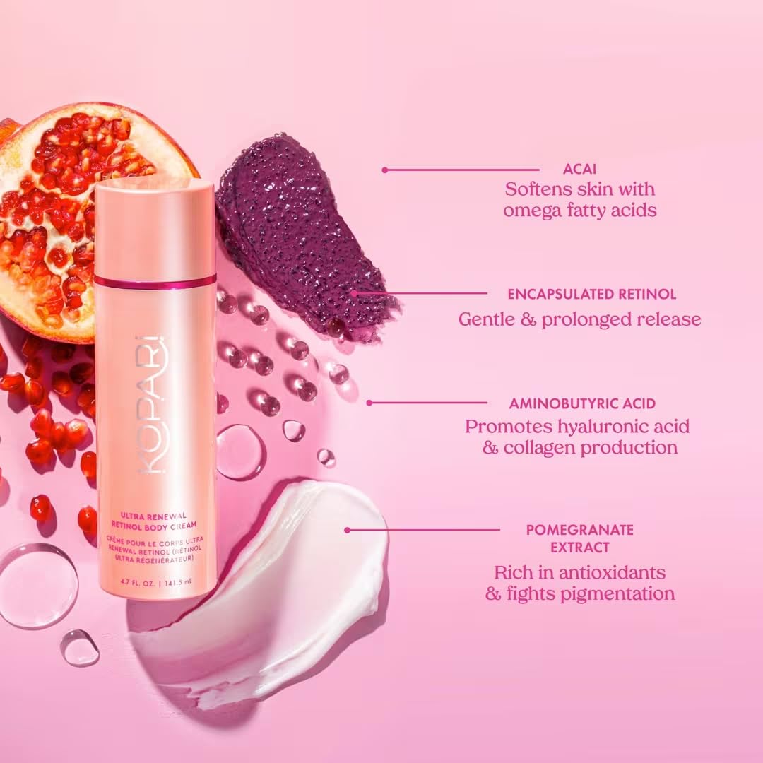 Kopari Ultra Renewal Retinol Body Cream, Infused with Acai & Encapsulated Retinol, Treat Fine Lines & Crepey Skin, Resurface & Boosts Collagen, 4.7 oz