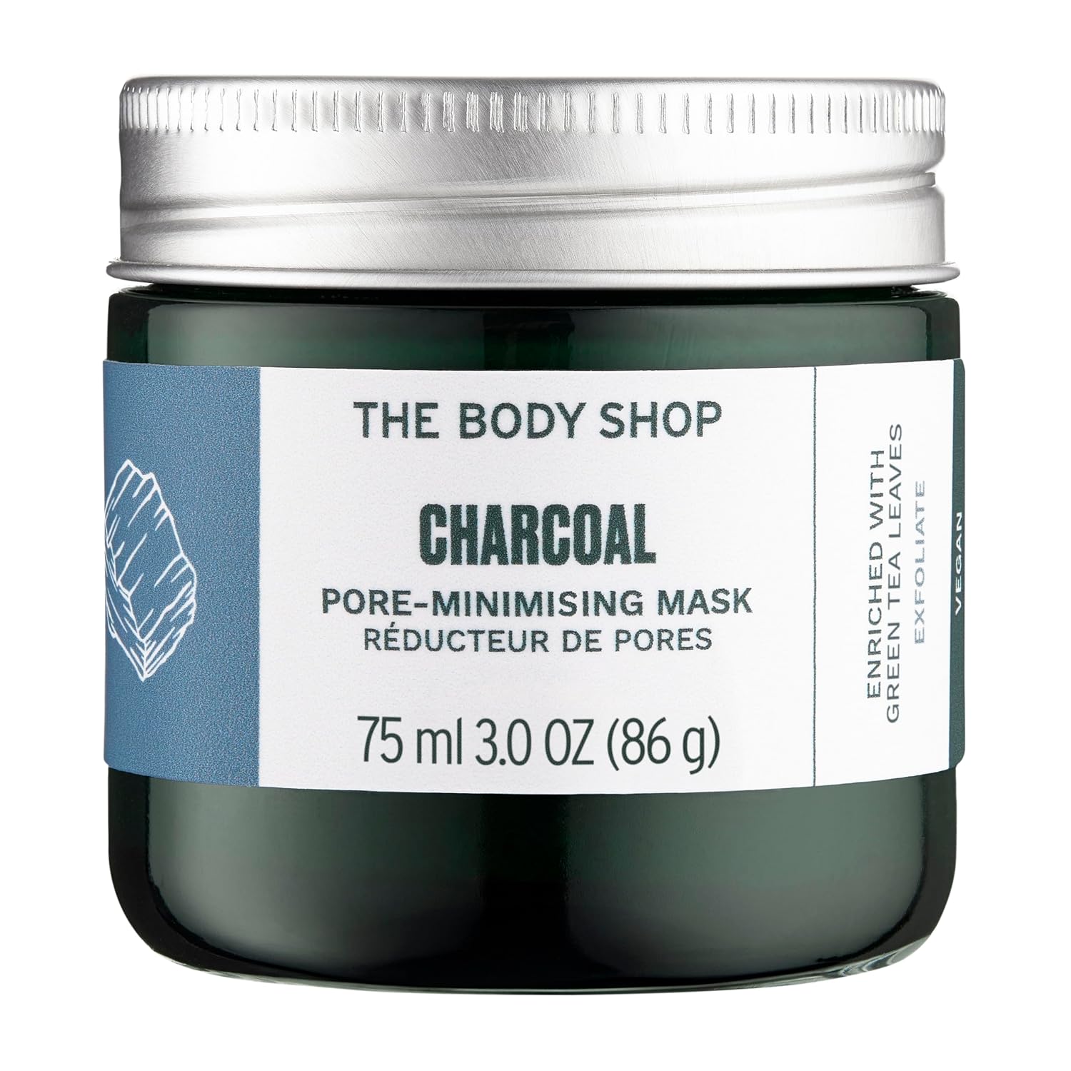 The Body Shop Charcoal Pore-Minimizing Mask | Clay-Based Exfoliating Face Mask | Absorbs Excess Oils & Draws Out Impurities, All Skin Types, 75 ml / 3.0 oz